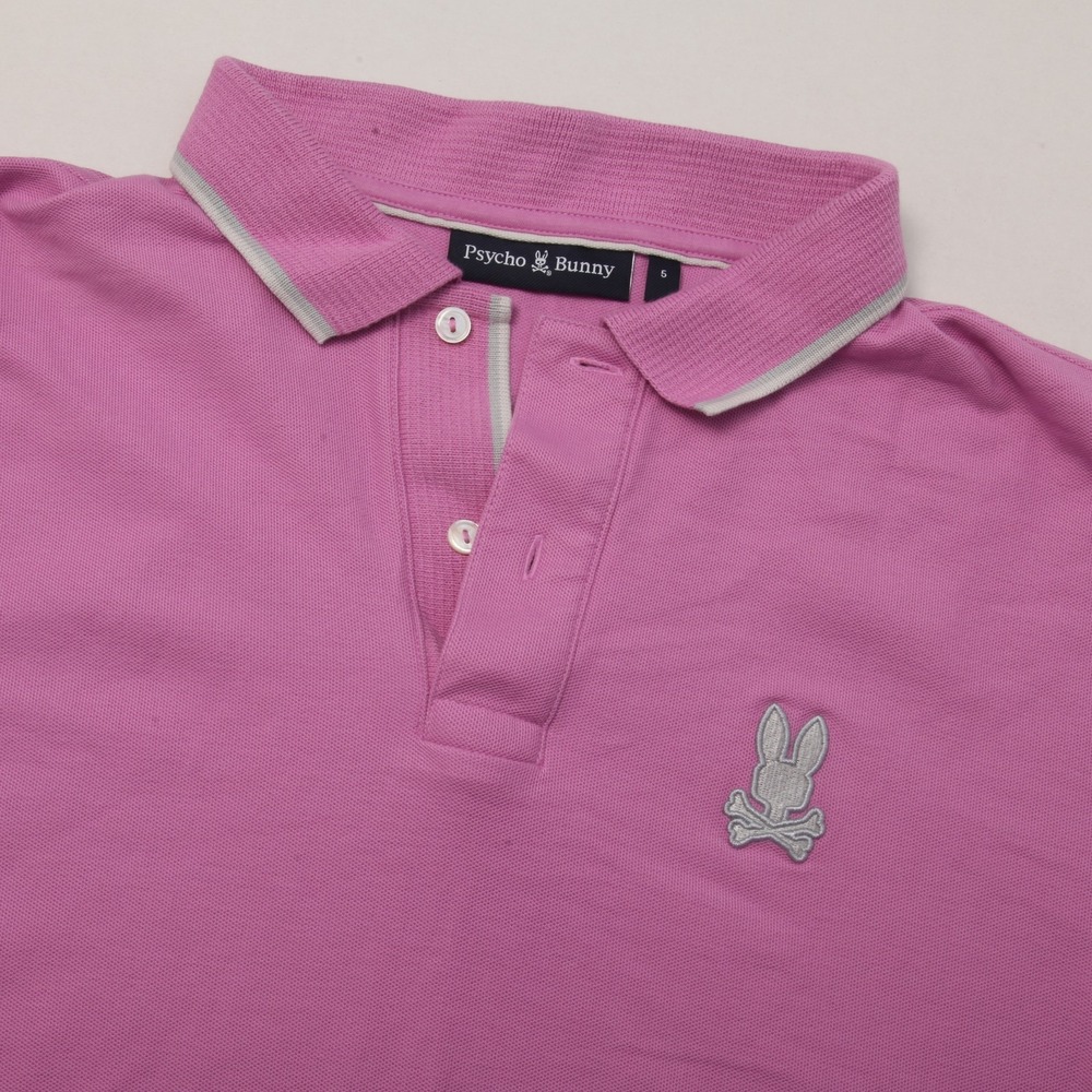 Psycho Bunny Men's Pink Polo Shirt Size 5 L Large Pique Knit Embroidered Logo